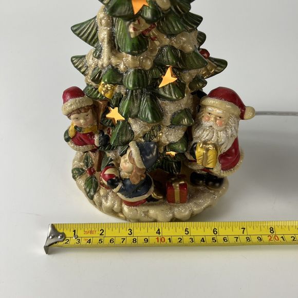 Vtg Opulence Lighted Christmas Tree Ceramic Santa Children Village Lit Stars 10” - Picture 16 of 16